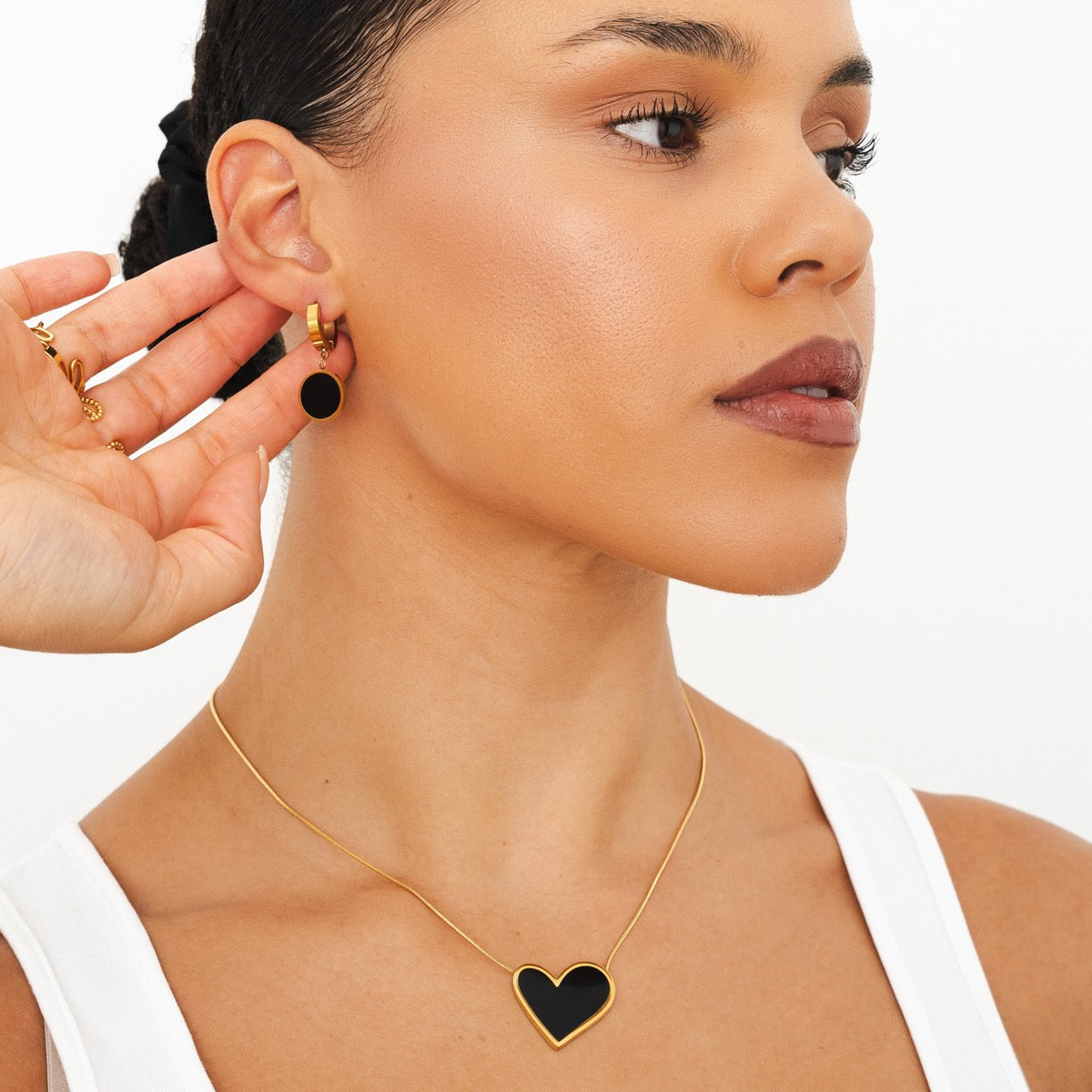Marble Heart Pendant Necklace - Gold Tone/Black