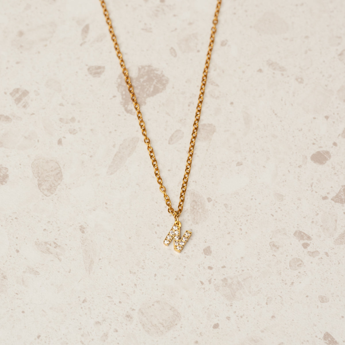Stone Initial Necklace - Gold Tone