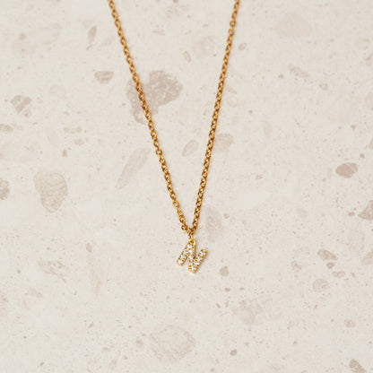 Stone Initial Necklace - Gold Tone