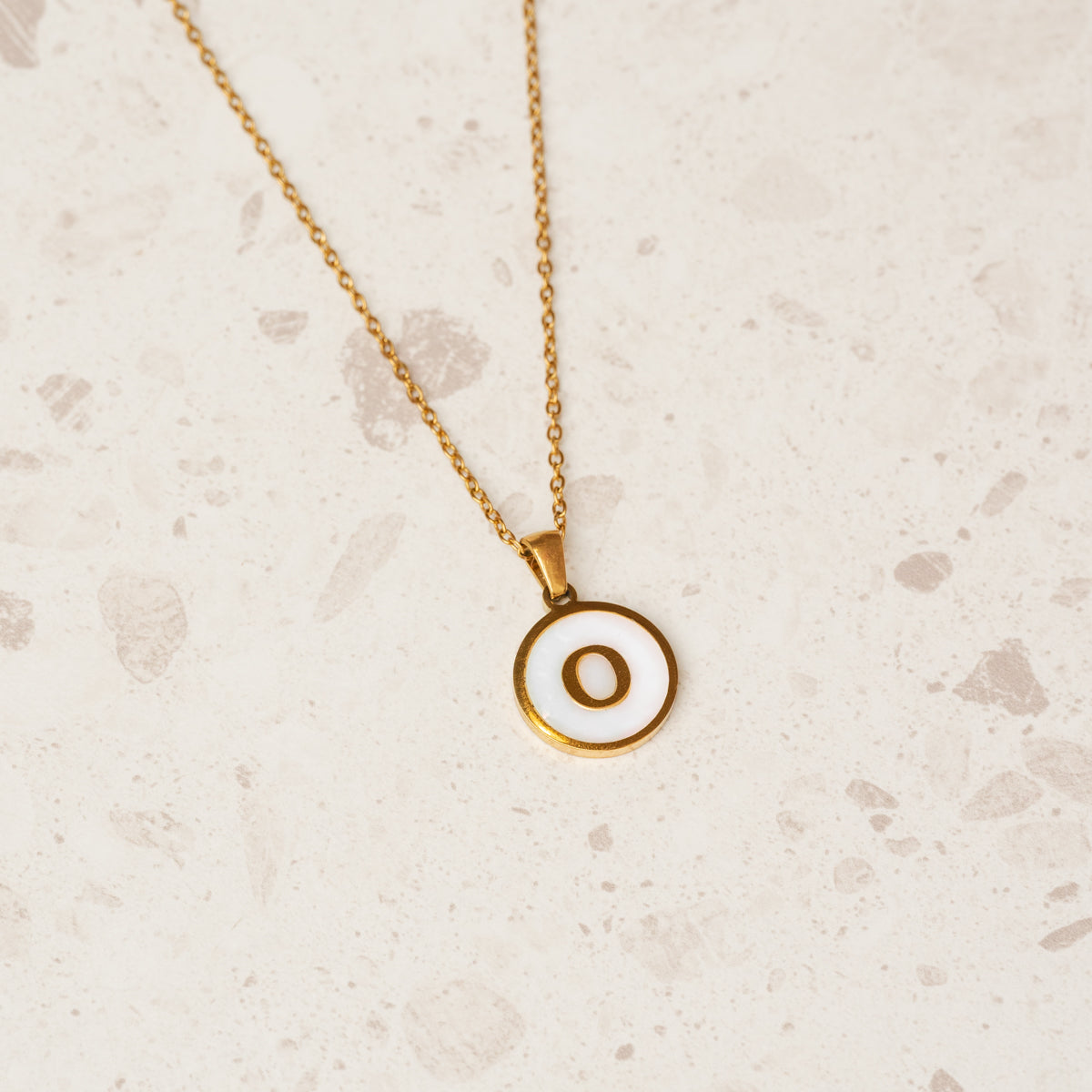 Marble Initial Necklace - Gold Tone