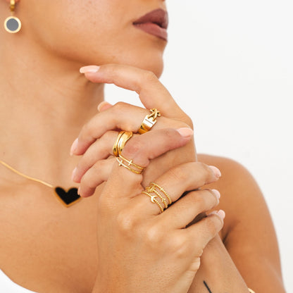 Sculpture Adjustable Ring - Gold Tone