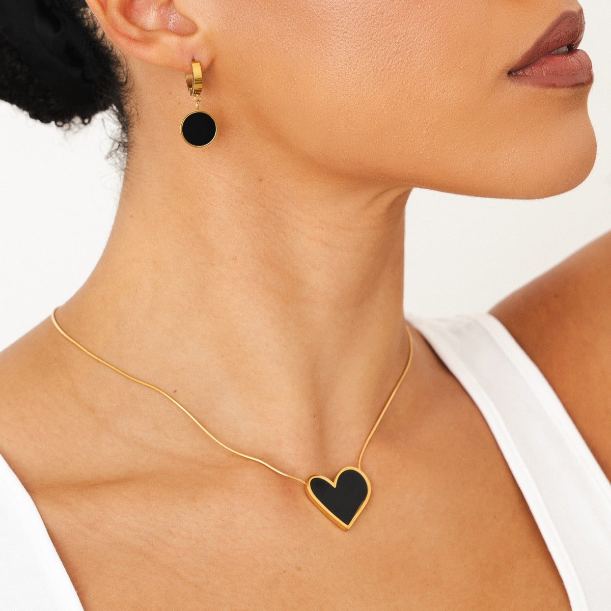 Marble Heart Pendant Necklace - Gold Tone/Black