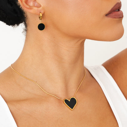 Marble Heart Pendant Necklace - Gold Tone/Black