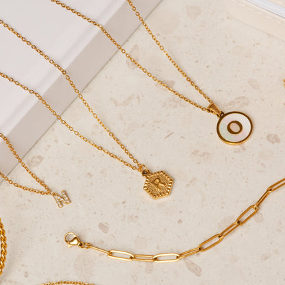 Hex Initial Necklace - Gold Tone