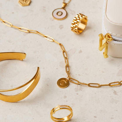 Engraved Clip Chain Initial Necklace - Gold Tone