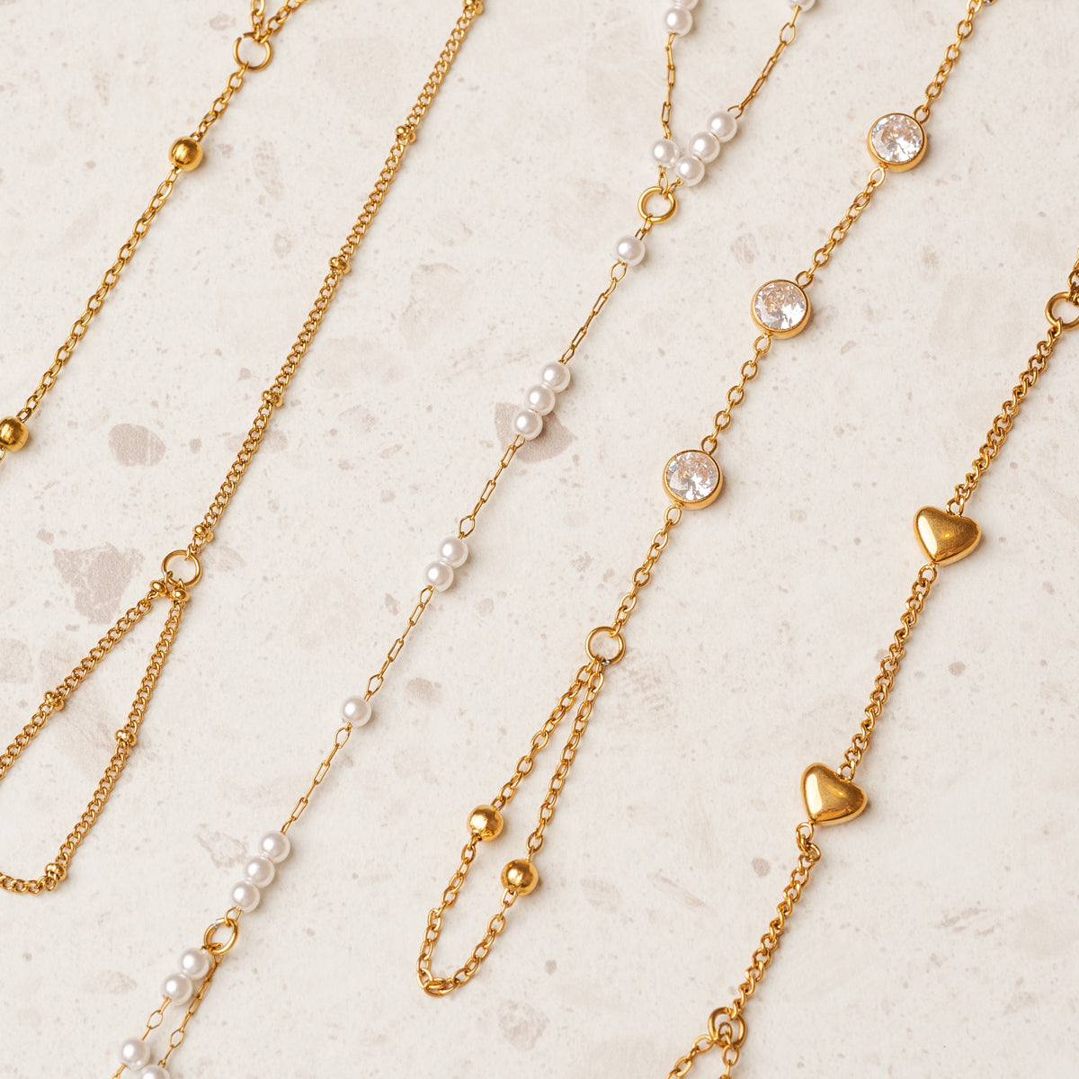 Stone Hand Chain - Gold Tone
