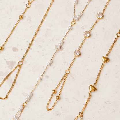Stone Hand Chain - Gold Tone