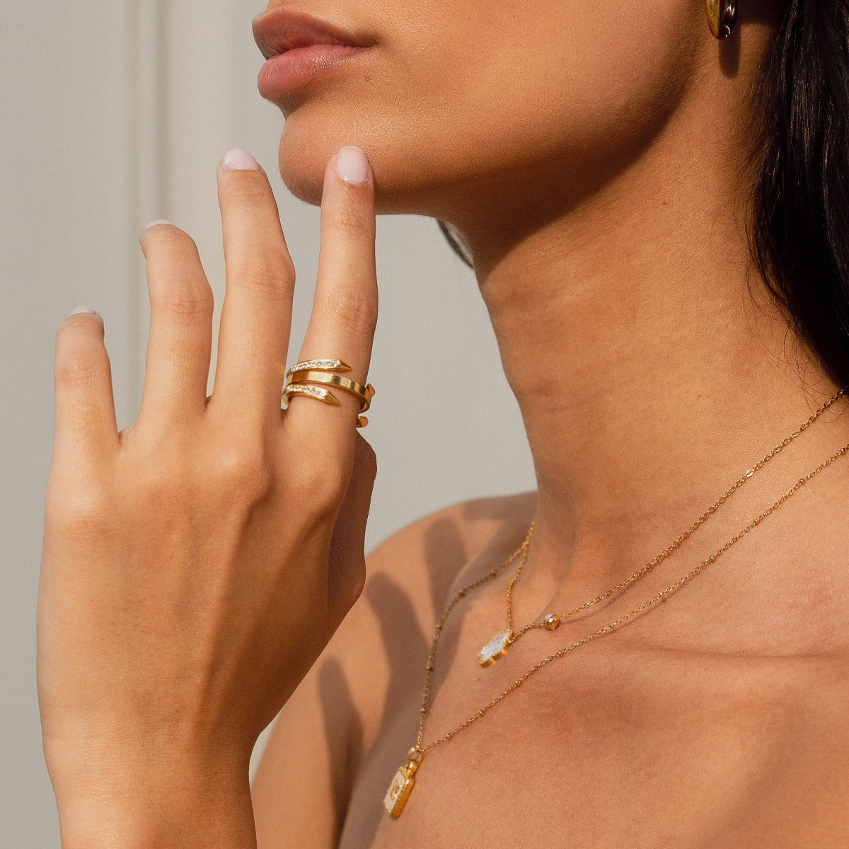 Four Point Nail Stone Ring - Gold Tone