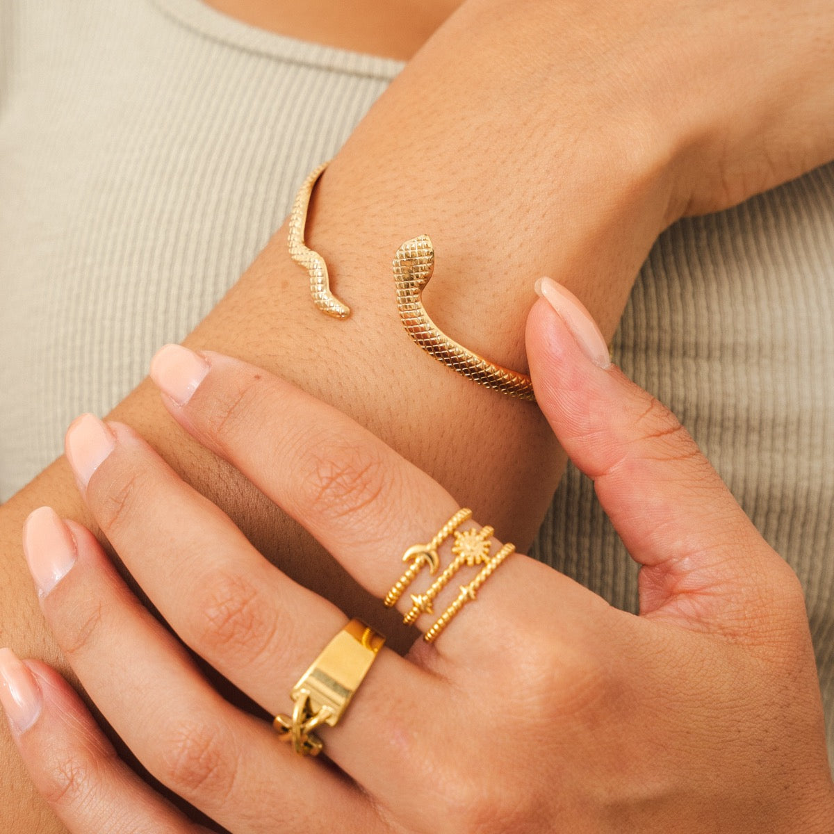 Serpent Bangle Bracelet - Gold Tone