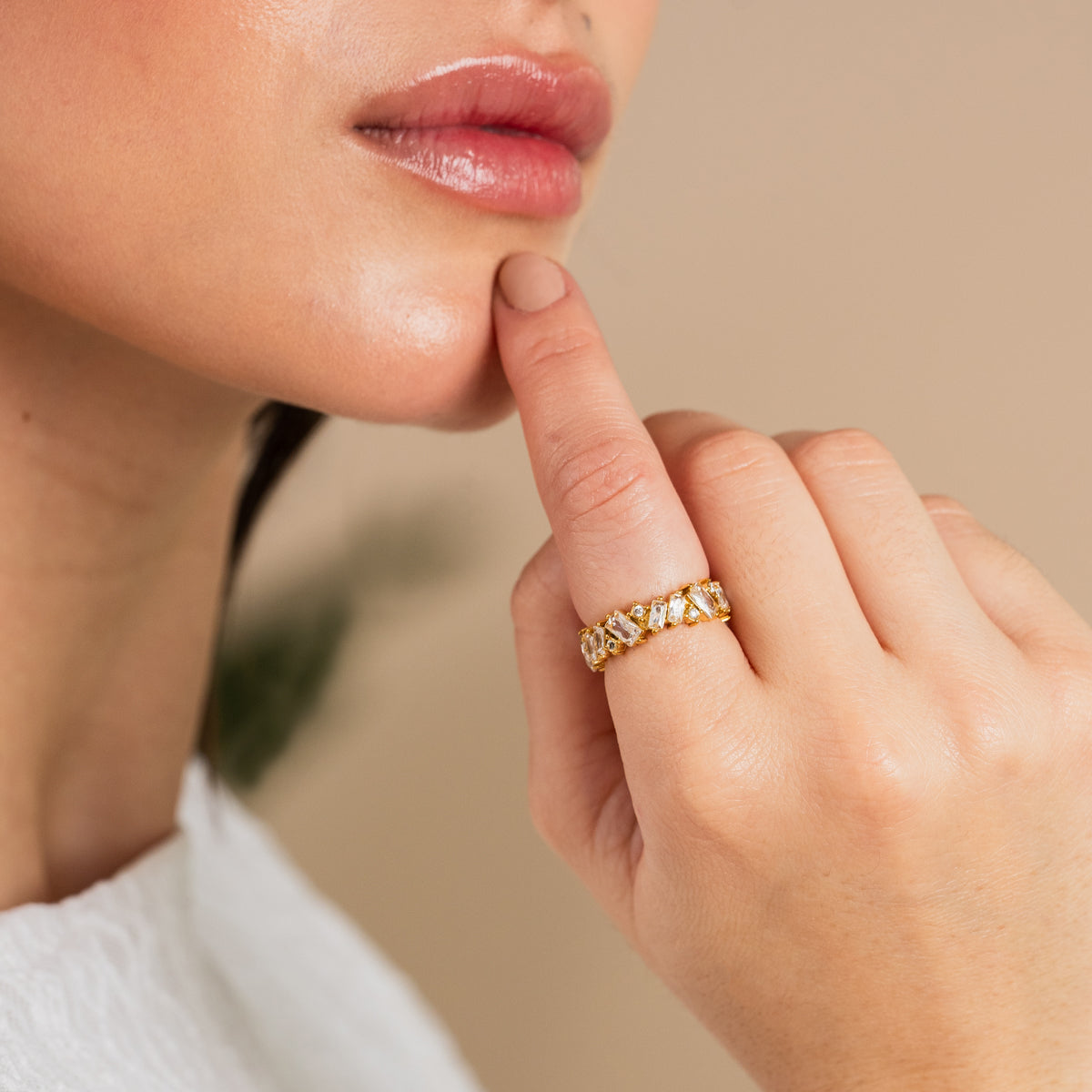 Stone CZ Baguette Cut Ring - Gold Tone