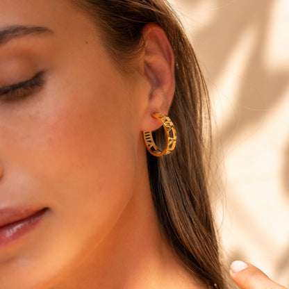 Hollow Numeral Hoop Earrings - Gold Tone
