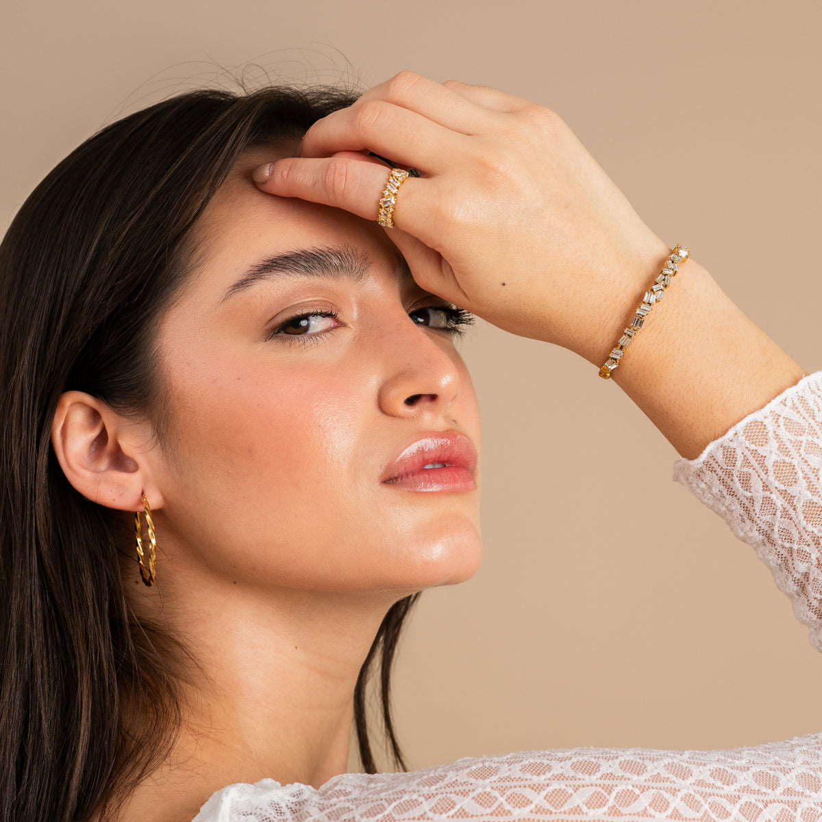Stone CZ Baguette Cut Bangle - Gold Tone