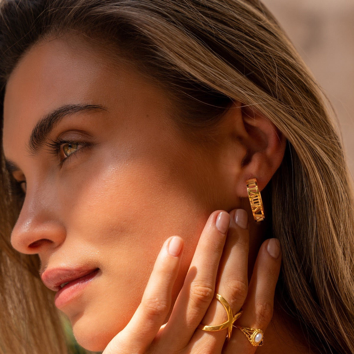 Hollow Numeral Hoop Earrings - Gold Tone