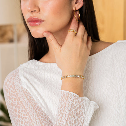Stone CZ Baguette Cut Bangle - Gold Tone
