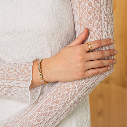 Stone CZ Baguette Cut Bangle - Gold Tone