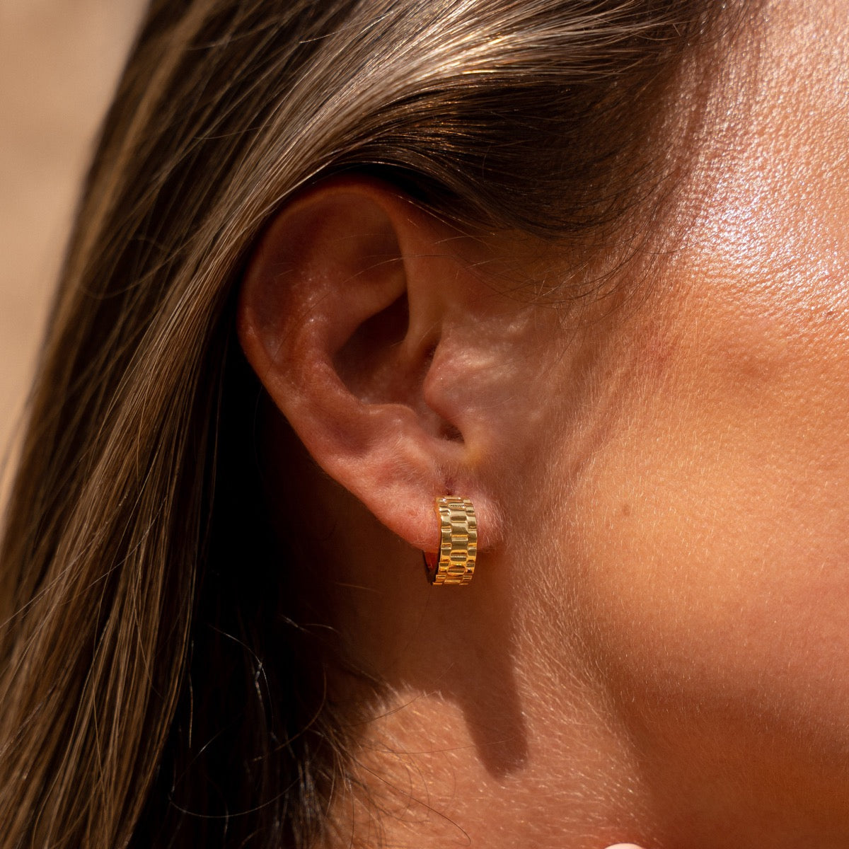 Watchband Hoop Earrings - Gold Tone