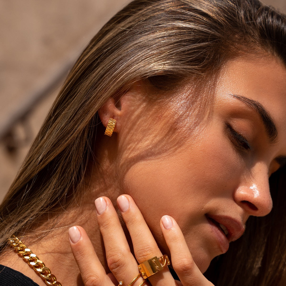 Watchband Hoop Earrings - Gold Tone