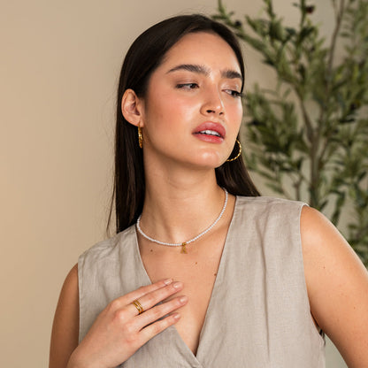Pearl Initial Necklace - Gold Tone
