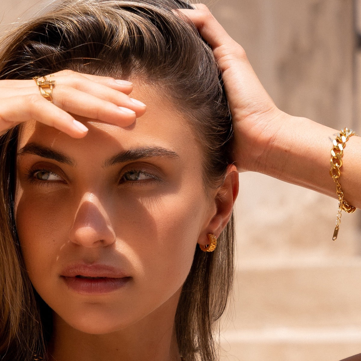 Watchband Hoop Earrings - Gold Tone