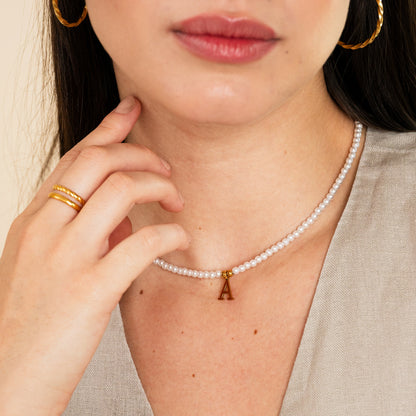 Pearl Initial Necklace - Gold Tone