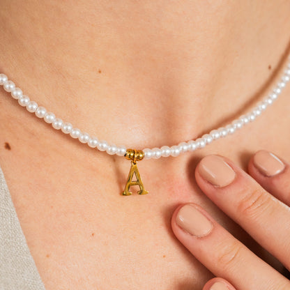 Pearl Initial Necklace - Gold Tone