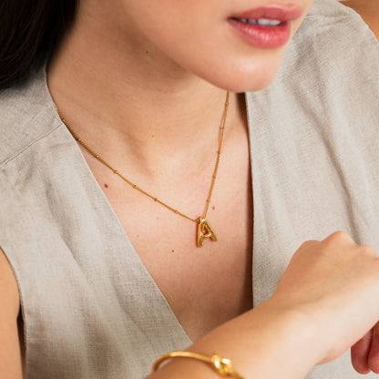 Bubble Initial Necklace - Gold Tone