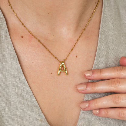 Bubble Initial Necklace - Gold Tone