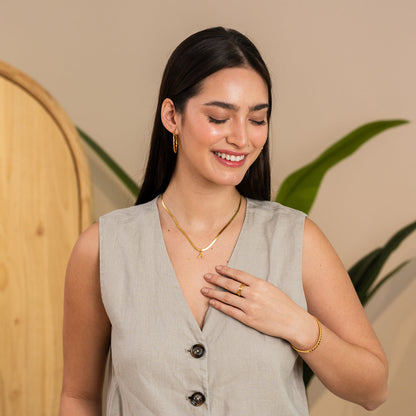 Snake Chain Initial Necklace - Gold Tone