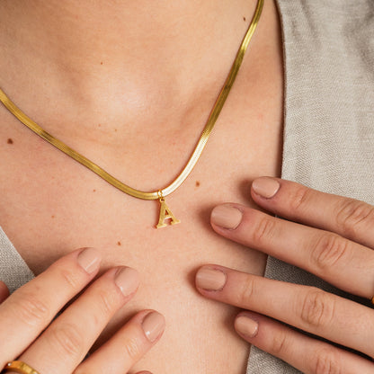 Snake Chain Initial Necklace - Gold Tone