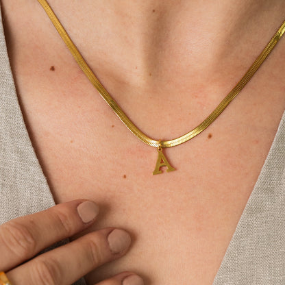 Snake Chain Initial Necklace - Gold Tone