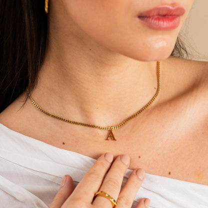Curb Chain Initial Necklace - Gold Tone