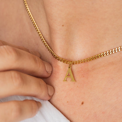 Curb Chain Initial Necklace - Gold Tone
