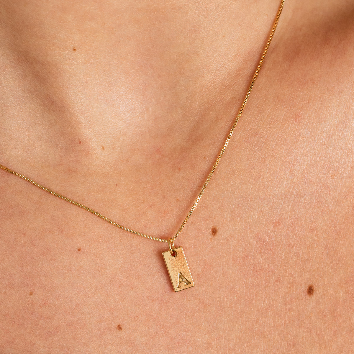 Tablet Engraved Initial Necklace - Gold Tone