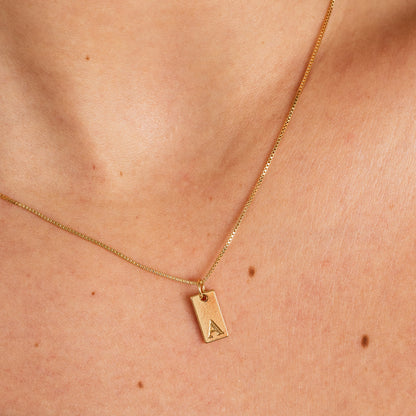 Tablet Engraved Initial Necklace - Gold Tone