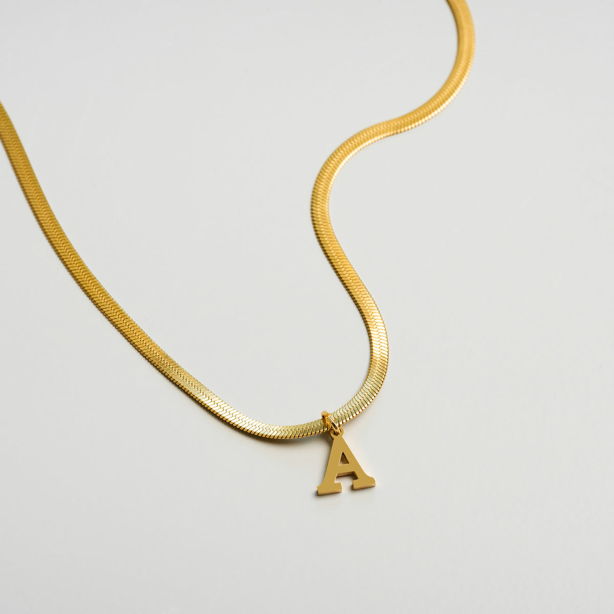 Snake Chain Initial Necklace - Gold Tone