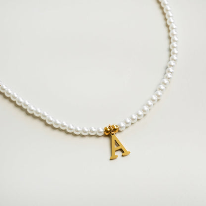 Pearl Initial Necklace - Gold Tone