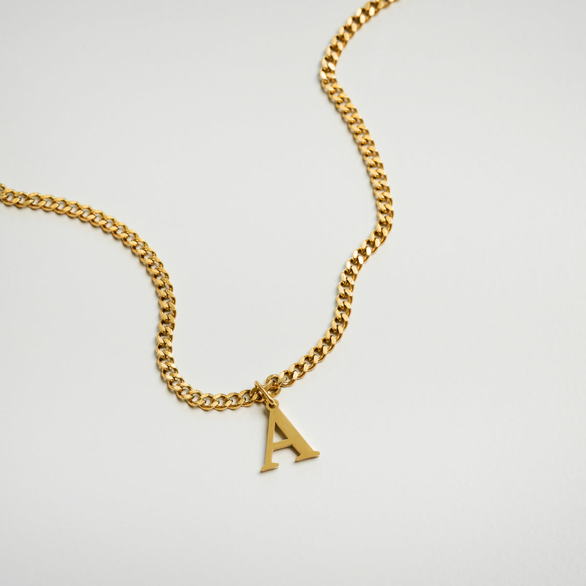 Curb Chain Initial Necklace - Gold Tone