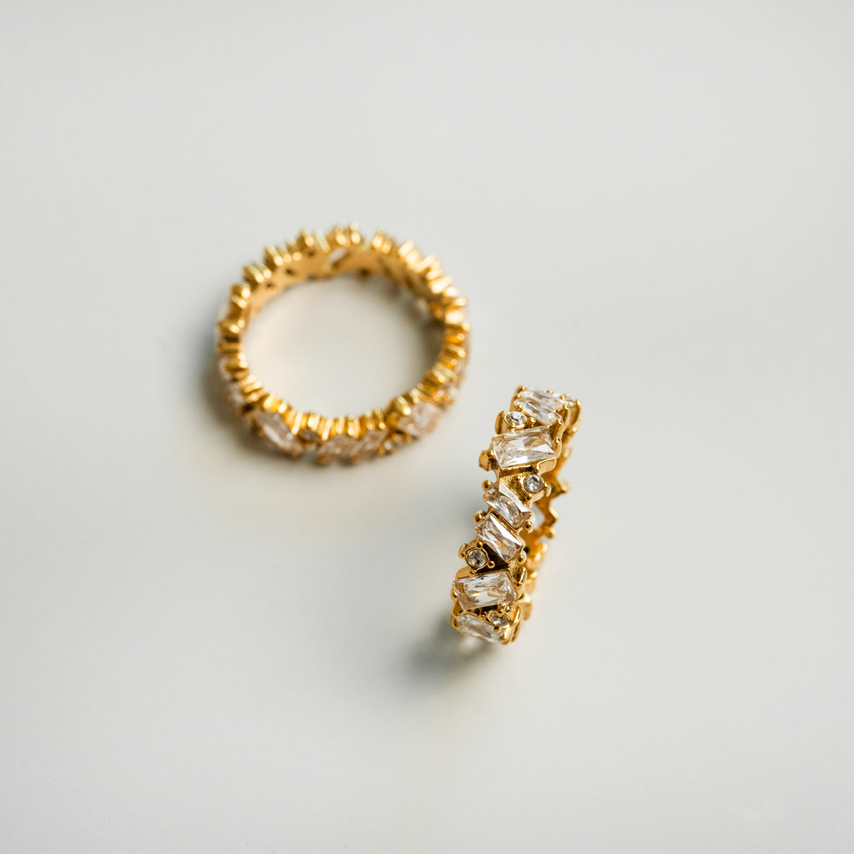 Stone CZ Baguette Cut Ring - Gold Tone