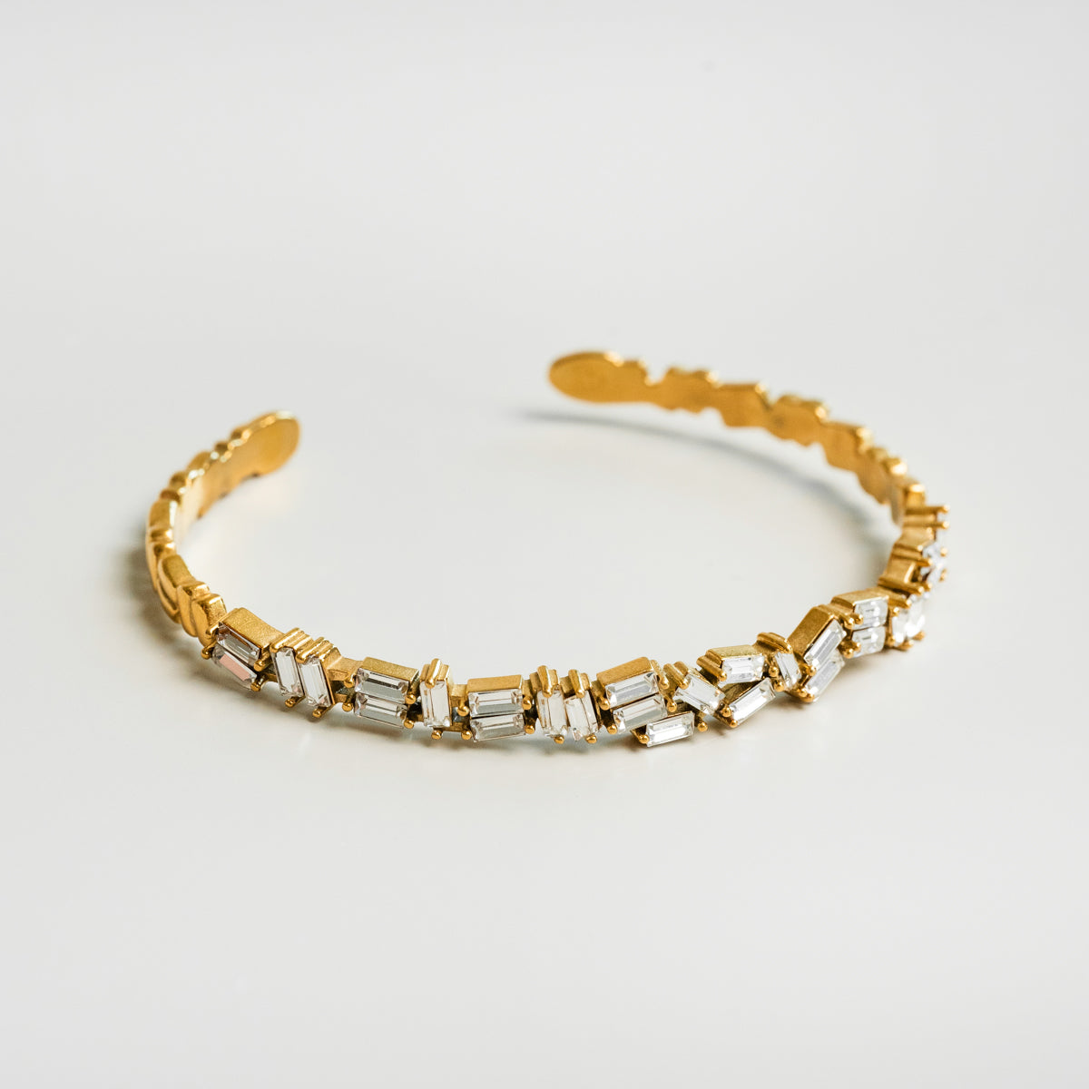 Stone CZ Baguette Cut Bangle - Gold Tone