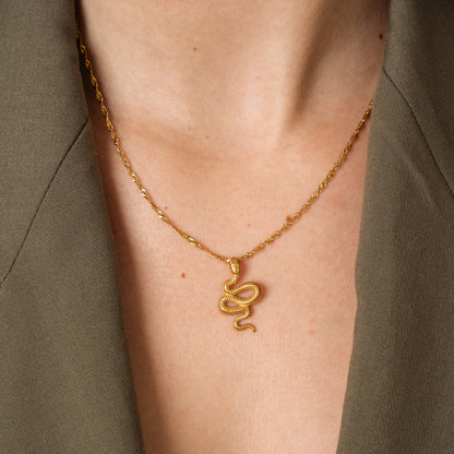 Snake Pendant Necklace - Gold Tone
