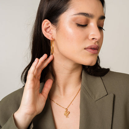 Snake Pendant Necklace - Gold Tone