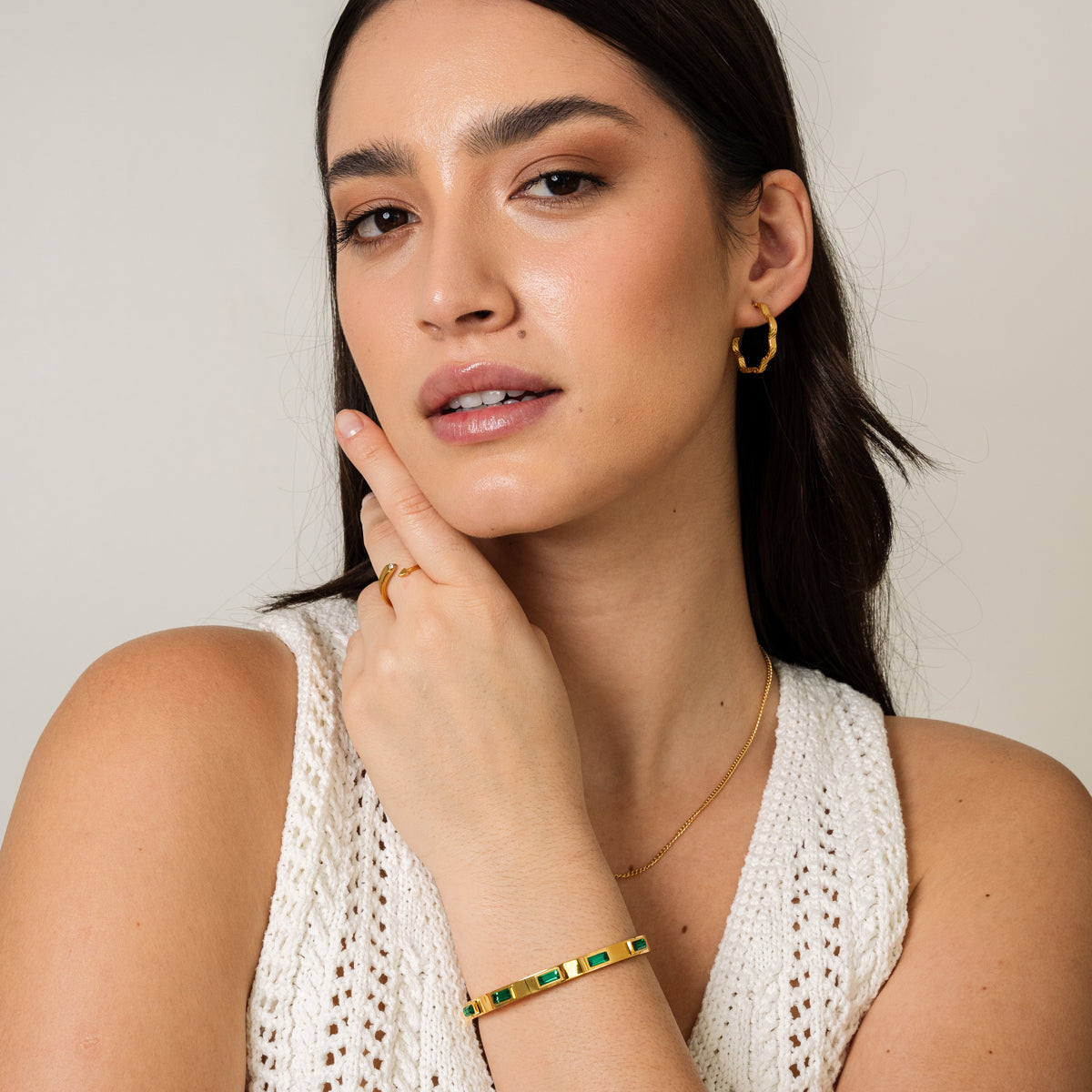 Cubic Stone Bracelet - Gold Tone/Green