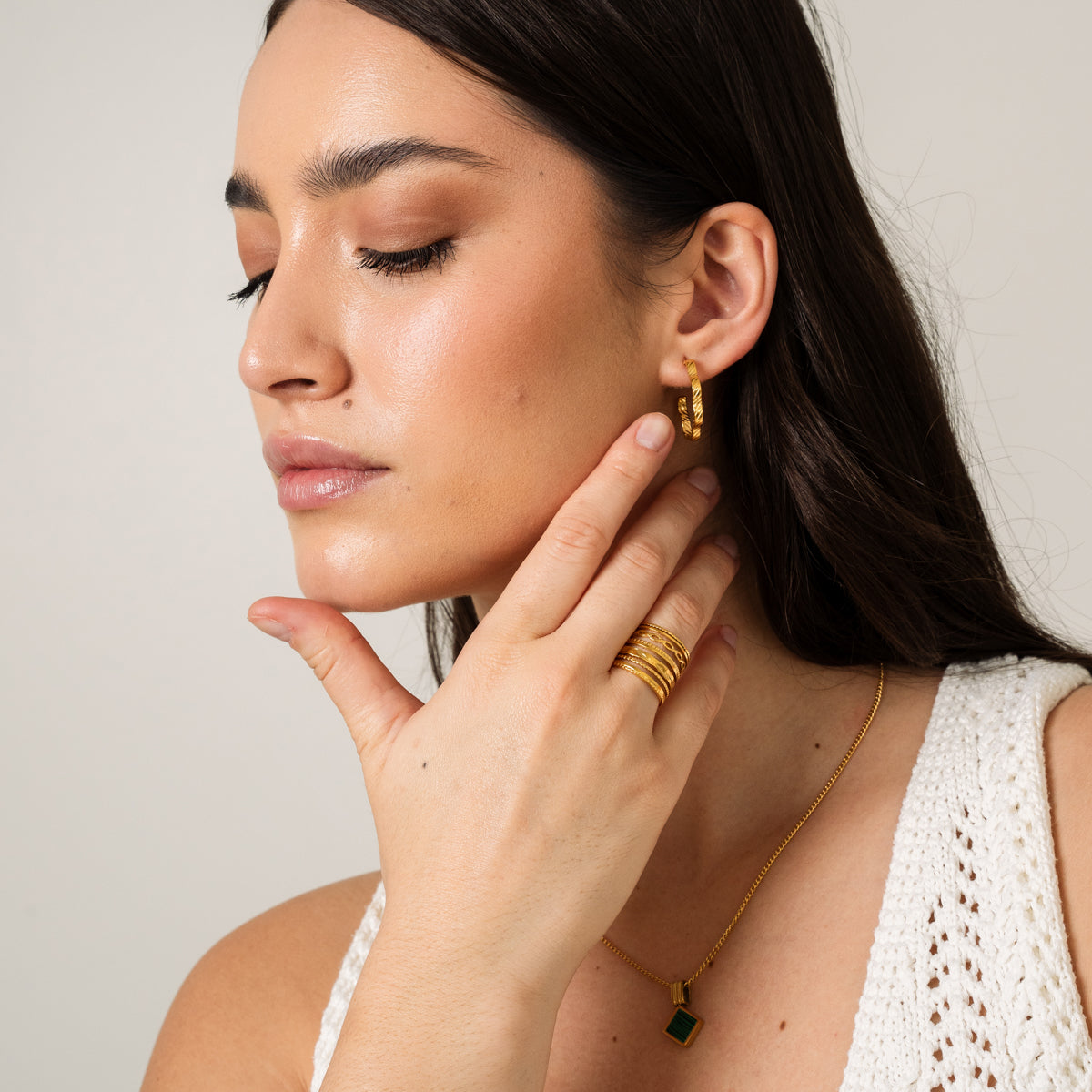 Asymmetrical Textured Hoop Earrings - Gold Tone