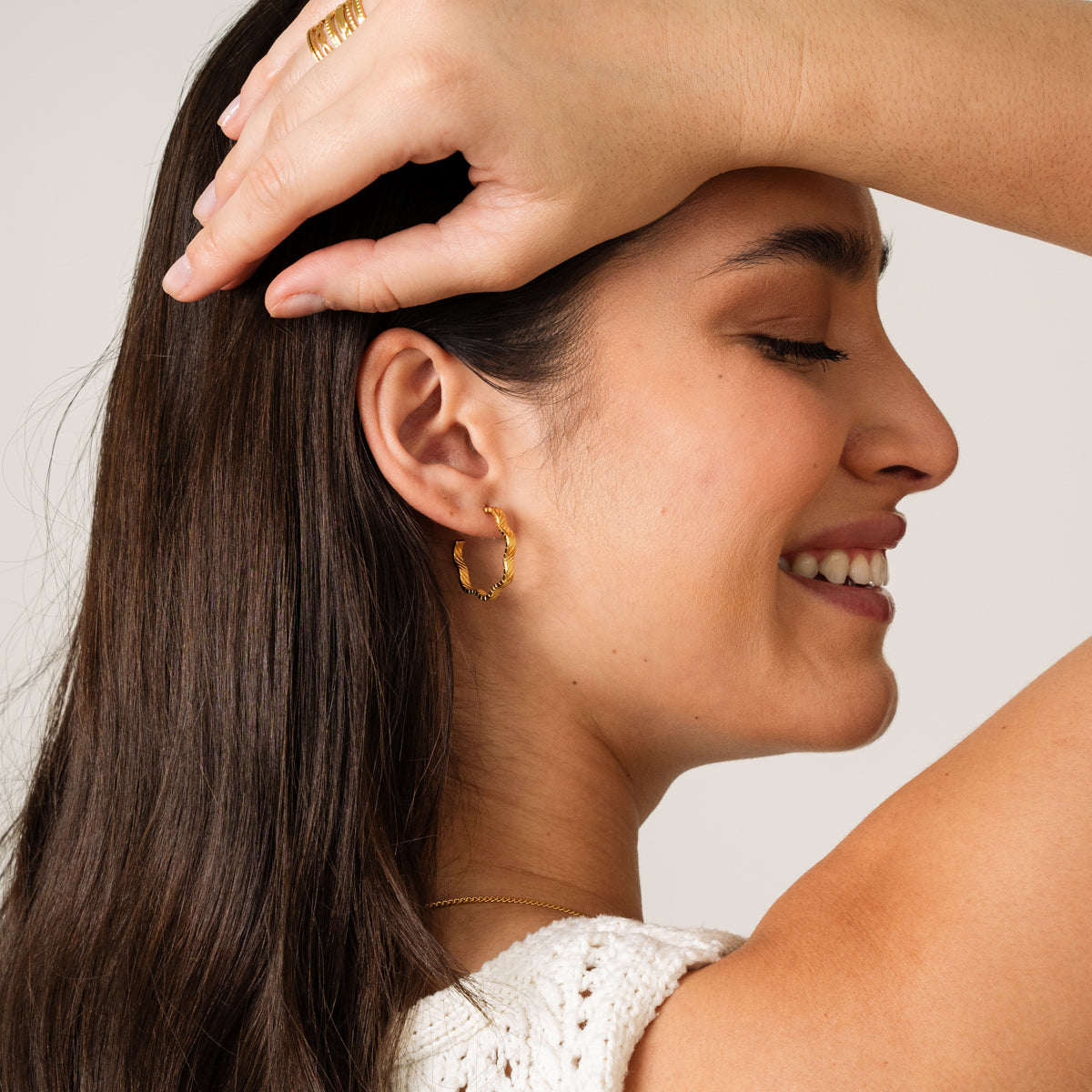 Asymmetrical Textured Hoop Earrings - Gold Tone