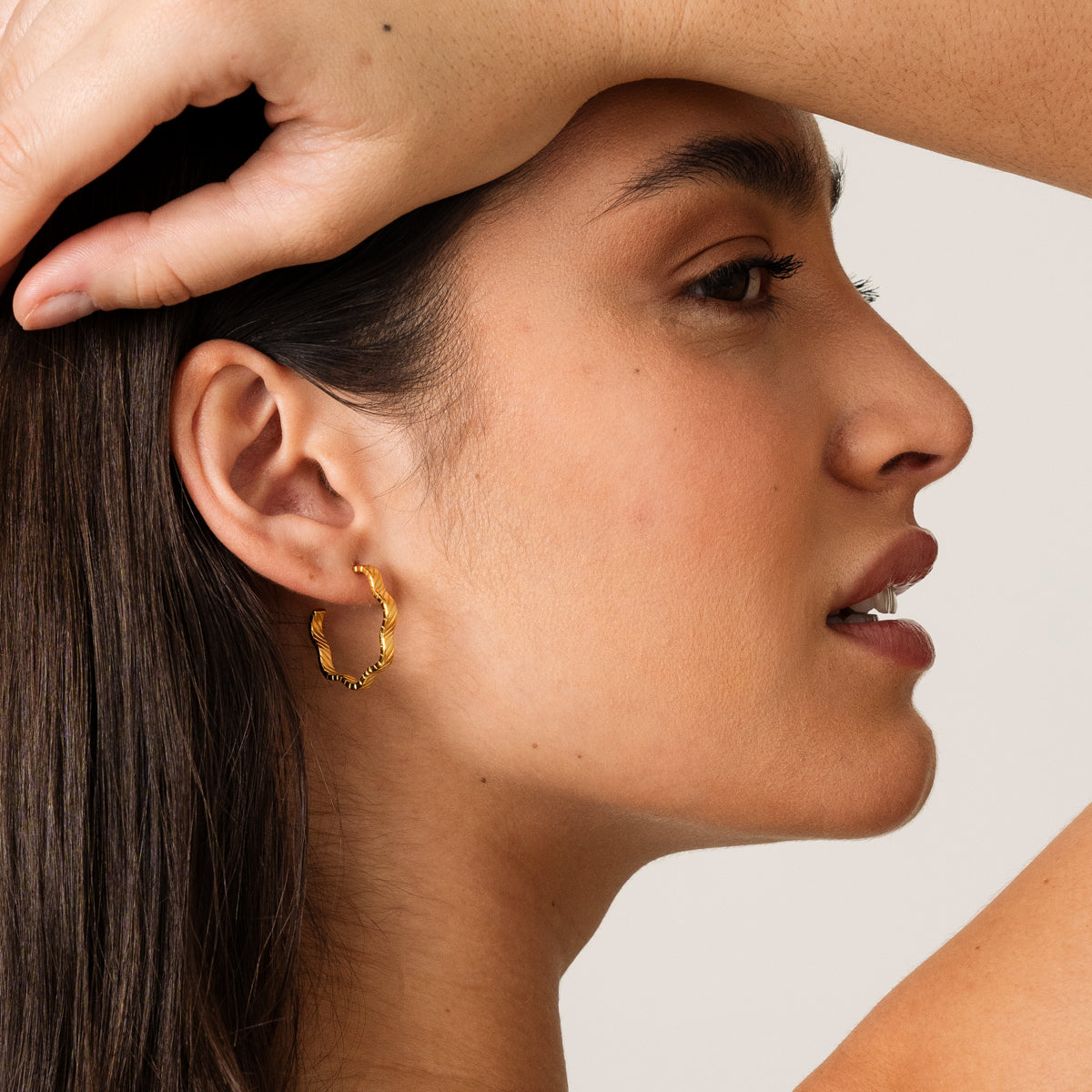 Asymmetrical Textured Hoop Earrings - Gold Tone