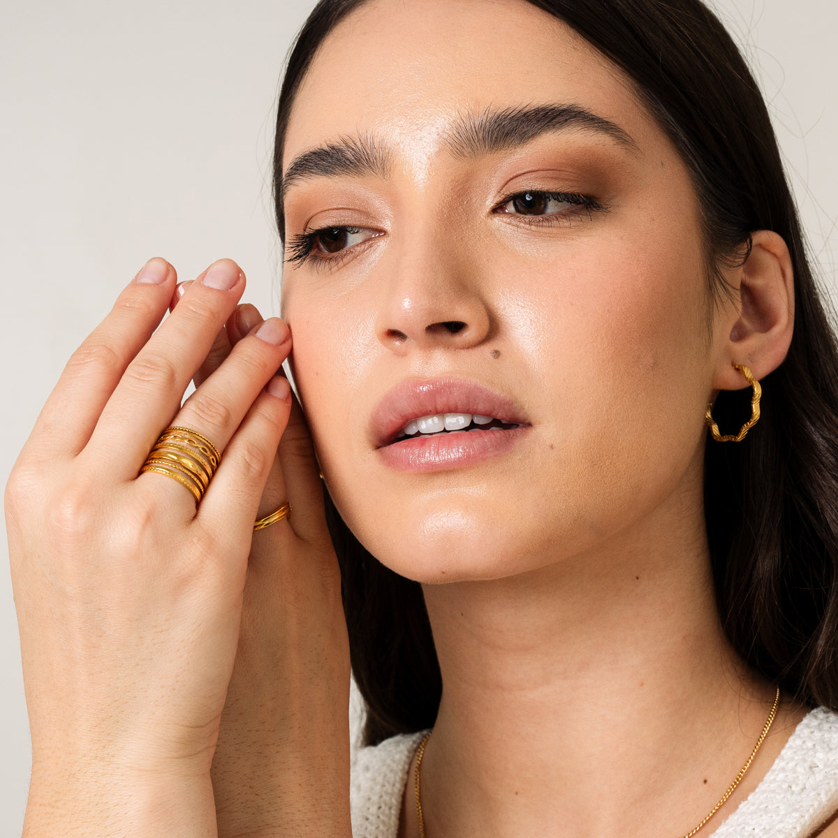 Asymmetrical Textured Hoop Earrings - Gold Tone