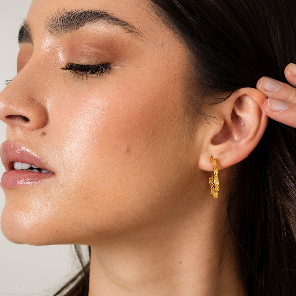 Asymmetrical Textured Hoop Earrings - Gold Tone