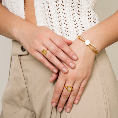 Square Rotatable Numeral Pendant Ring - Gold Tone
