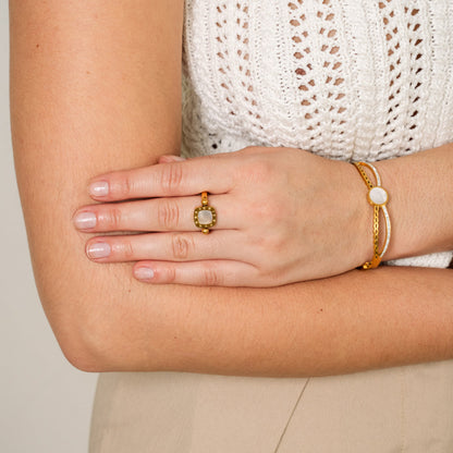 Square Rotatable Numeral Pendant Ring - Gold Tone