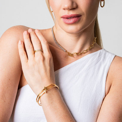Zion Stone Bangle Bracelet - Gold Tone